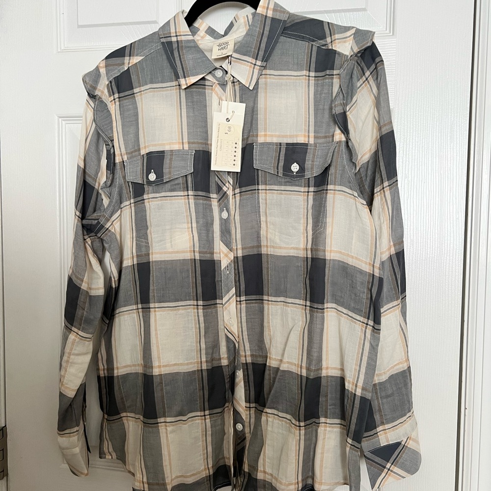 Matilda Jane Newberry Plaid Flutter Sleeve Top, size Large.  Never worn.